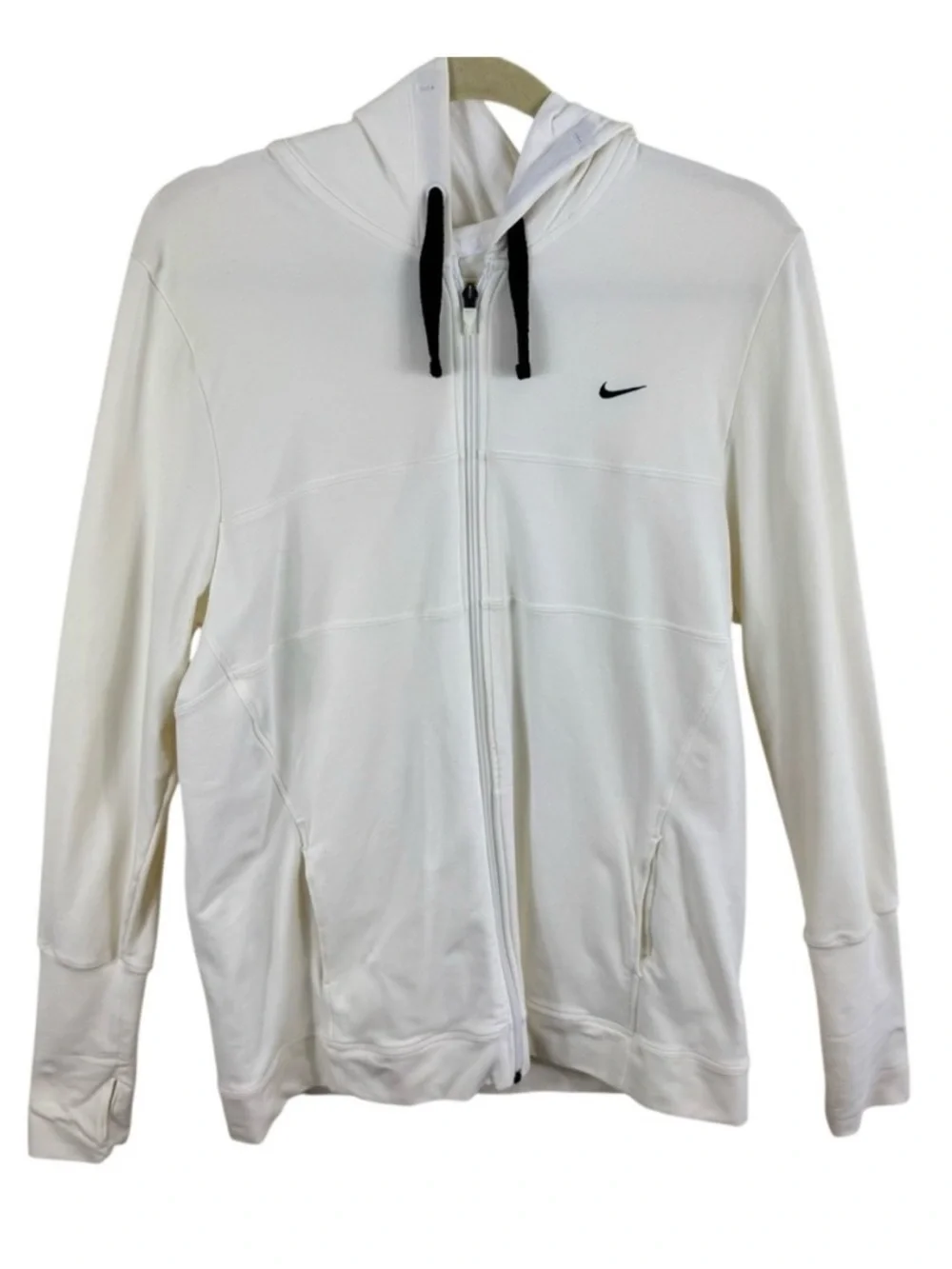 Nike Vtg Y2K Womens Ivory Full Zip Hoodie Jacket Athletic Fit Dry Technology XXL